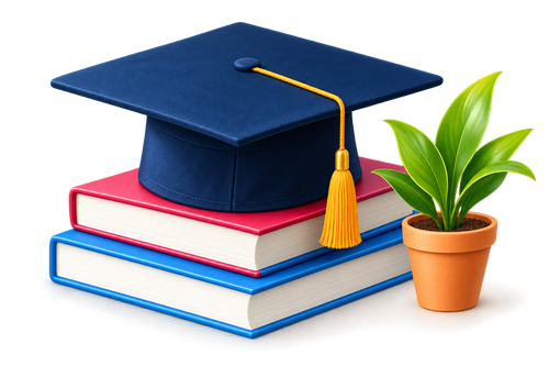 Graduation cap with books